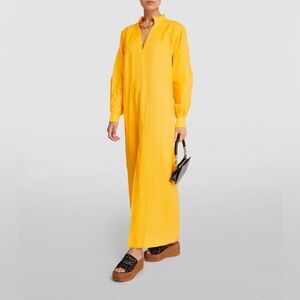 FRAME Caftan Maxi Dress Women's XS Kumquat Split Neck Front Slit Long Sleeve